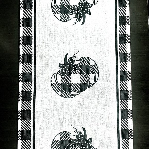 Farmhouse Rustic Autumn Fall Black Buffalo Check Plaid 72" Linen Table Runner - Picture 2 of 4